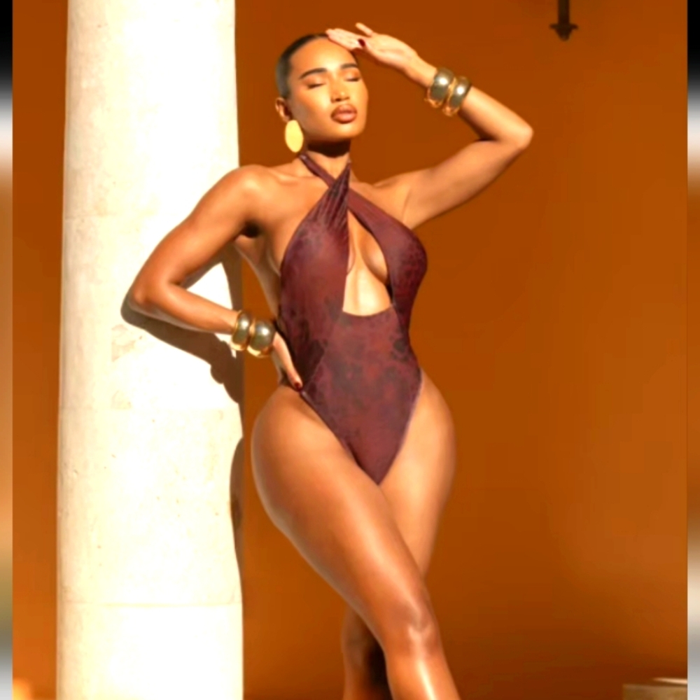 Elegant Brown  Halter Swimsuit